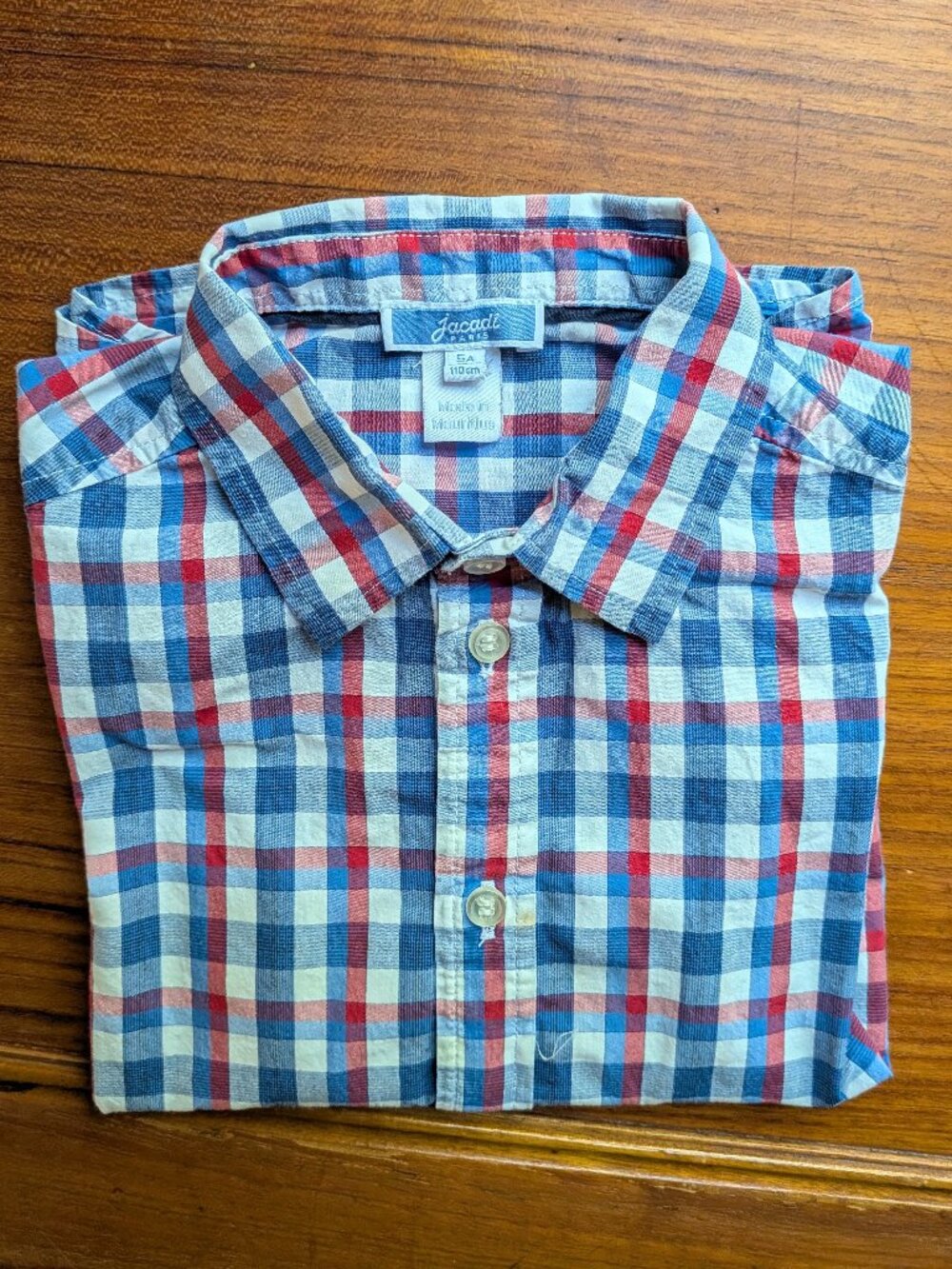 Jacadi Paris Boys Plaid Button Down Shirt 5T Blue Red White
